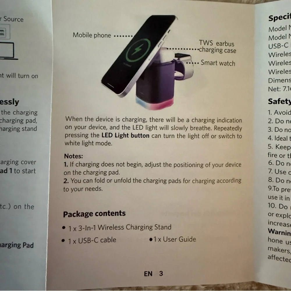 NWB Chargeworx 3-in-1 wireless charging stand with LED lighting